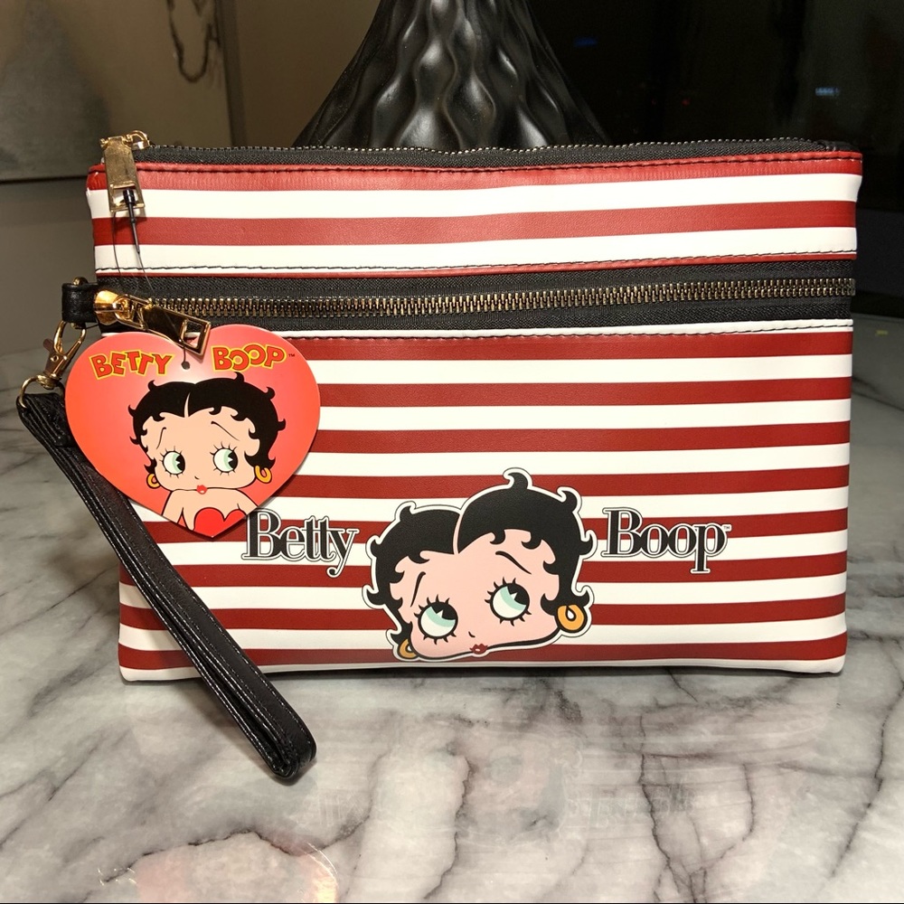 Betty Boop Faux Leather Double Zipper Wristlet NWT